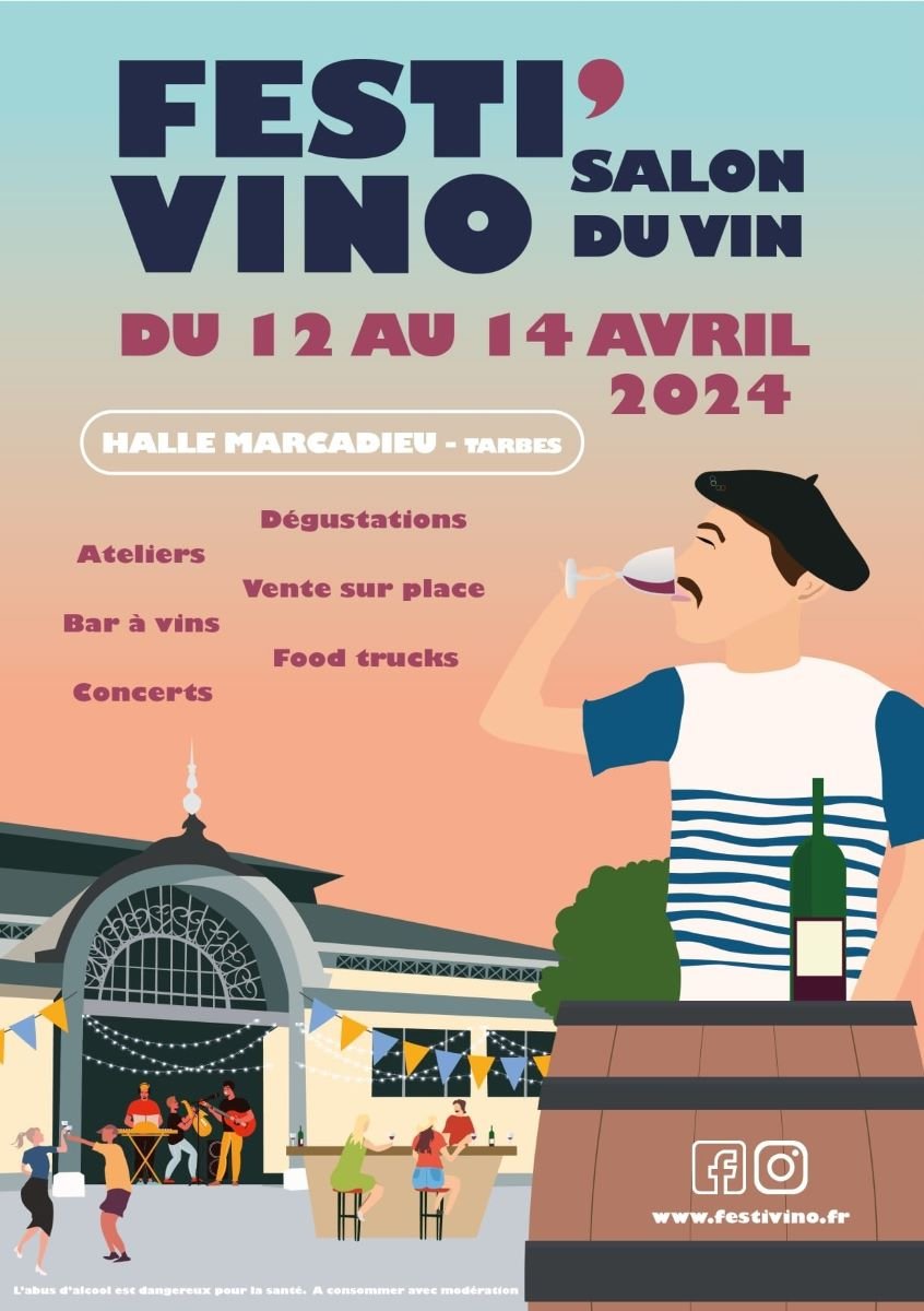 Affiche du salon du vin Festi'Vino 2024 - halles Marcadieu Tarbes