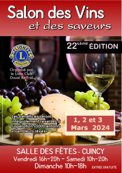 Affiche du salon des Vin et des Saveurs de Cuincy - mars 2024